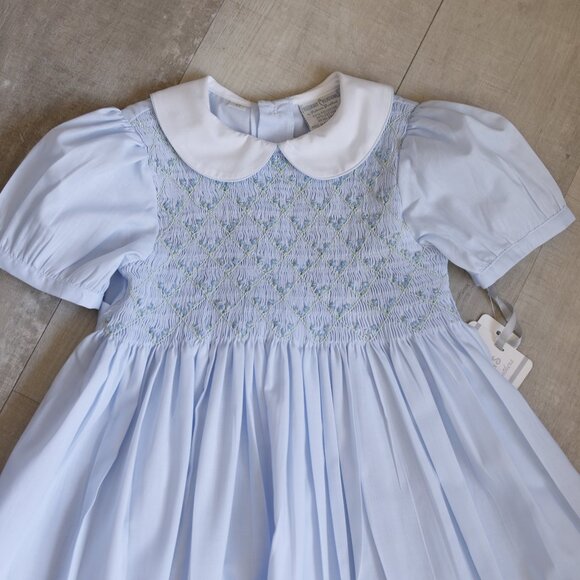 Blue Rosebud Diamond Smocked Dress Feltman Brothers New With Tags Portrait Party - Picture 6 of 6